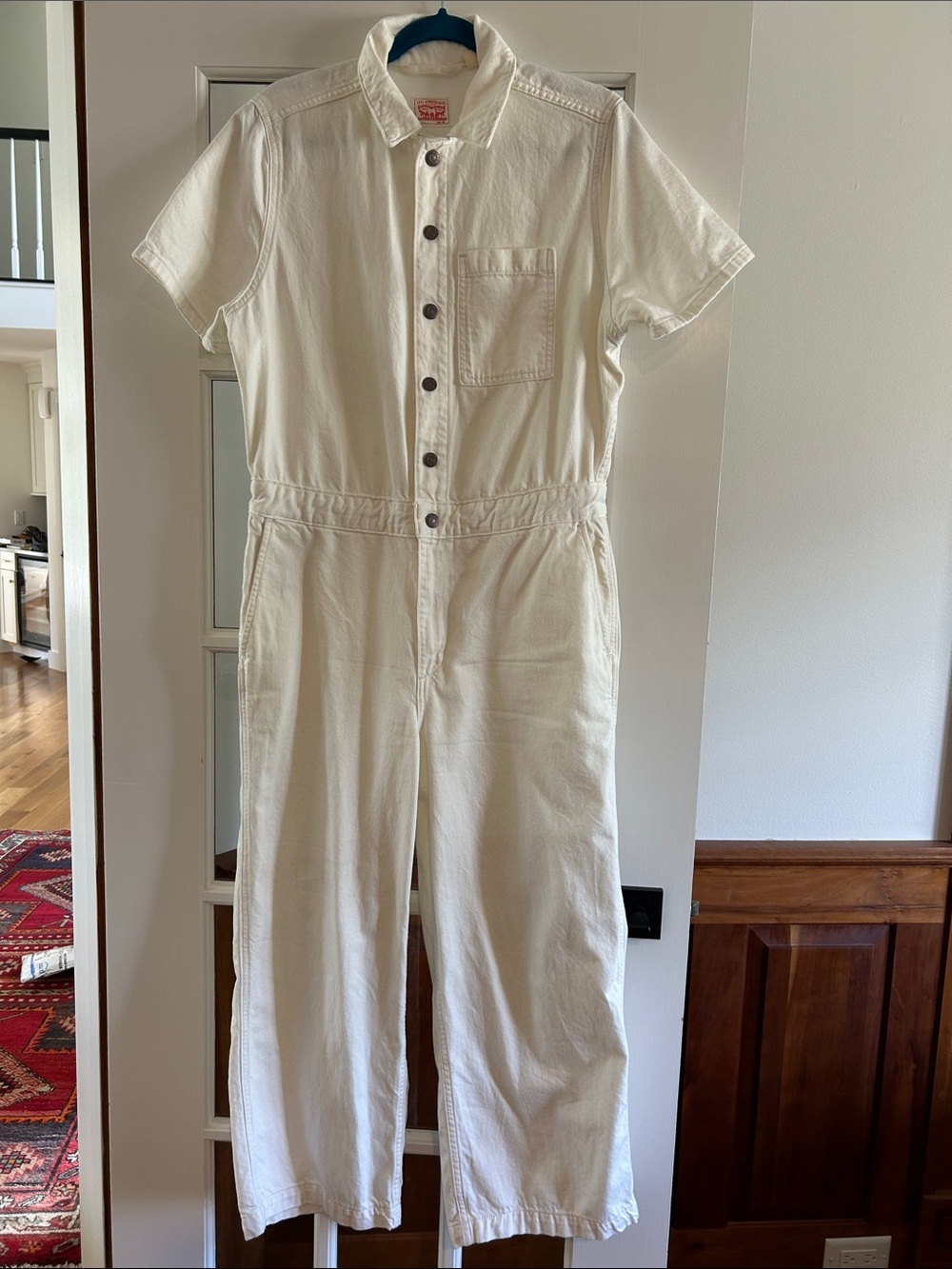 Levi's White Short-Sleeve Button-Front Cotton Jumpsuit